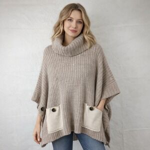 MOTH Anthropologie Alpaca Wool Blend Ribbed Turtleneck Poncho Sweater One Size
